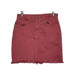 O2 Denim Red Jean Cut off hem Pencil Tight Skirt